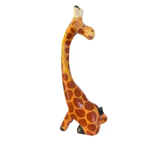 Hand-Painted Carved Wood Small Artisan Crafted Standing Giraffe Figurine - Lightweight Home Decor Statue, Thoughtful Gift for Home Supplies Enthusiasts