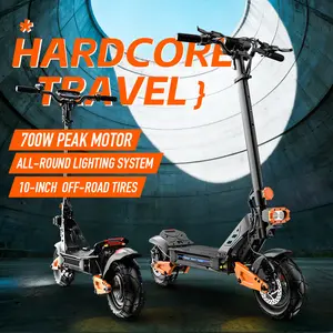 Adult electric scooter, motor commuter scooter, 700W motor with 19.9HPH dual braking system and shock absorption, 11-inch pneumatic off-road tires, sports folding electric scooter with three gears and front and rear lights