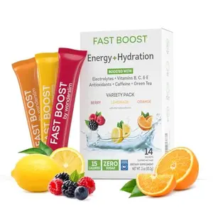 FAST BOOST Energy & Hydration Drink Mix - Variety Pack | Sugar Free Electrolyte Powder Packets with Antioxidants, Green Tea Extract, B Vitamins, Vitamin C & E | 14 Stick Packs