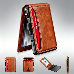 Mens Minimalist Slim Aluminum Bifold Wallet with Money Clip, ID Window, RFID-Blocking Pop-Up Privacy Pouch, Holds 9-13 Cards - Business Minimalist Wallet, RFID Card Holder Organiser Safety