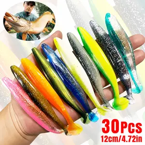 Artificial Soft Fishing Lure, 30pcs/set T-tail Worm Lure, Big Artificial Bait, Jig Wobblers Bass Pike Fishing Tackle, Outdoor Fishing Accessories, Fishing Lures Kit