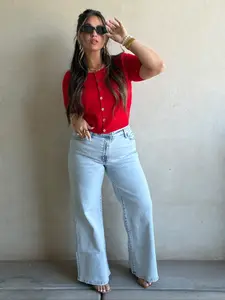 Emmie Button Down Sweater in Red