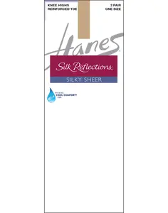 Hanes Silk Reflections Silky Sheer Knee Highs With Reinforced Toe 2-pairs Women's Intimates Multi Pack Comfortable Fit Soft Stretch Fabric Breathable Q00775