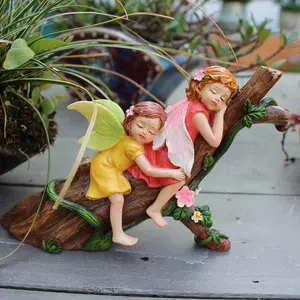 Sleeping Sisters Flower Fairy Decoration, 1 Count Creative Outdoor Garden Decoration Bonsai Statue, Office Desk Decoration Ornament, Flower Figurines