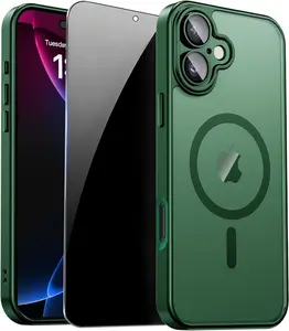 for iPhone 17 Case with Privacy Screen Protector and Camera Protection Compatible with MagSafe Magnetic Translucent Matte Shockproof Phone Protective Cover for iPhone 17, Green