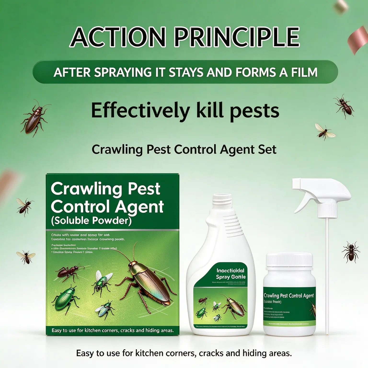 Pest Powder Kit for Crawling Insects – Soluble Concentrate with Spray Bottle & Scoop, Indoor Home Treatment, 40g (1.41 oz)