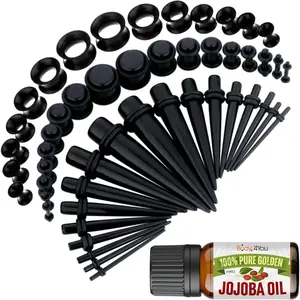 54PC Ear Stretching Kit 14G-12mm - Aftercare Jojoba Oil - Acrylic Plugs Gauge Tapers Silicone Tunnels - Lightweight Expanders Men Women