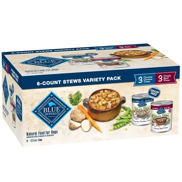 Blue Buffalo Blue's Stew Natural Wet Dog Food, Made with Natural Ingredients, Hearty Beef and Country Chicken Variety Pack, 12.5-oz Cans, 6 Count