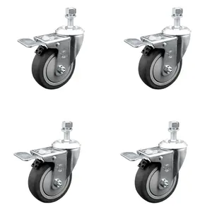 Service Caster SCC-TSTTL20S414-TPRB-381615-4 Thermoplastic Rubber Swivel Threaded Stem Caster with 4 x 1.25 in. Gray Wheels & 0.37 in. Stems - 1000 lbs Total Capacity - Set of 4
