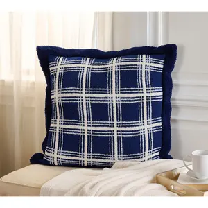 26" x 26" Feather Knit & Sherpa Plaid Pillow by Kim Gravel