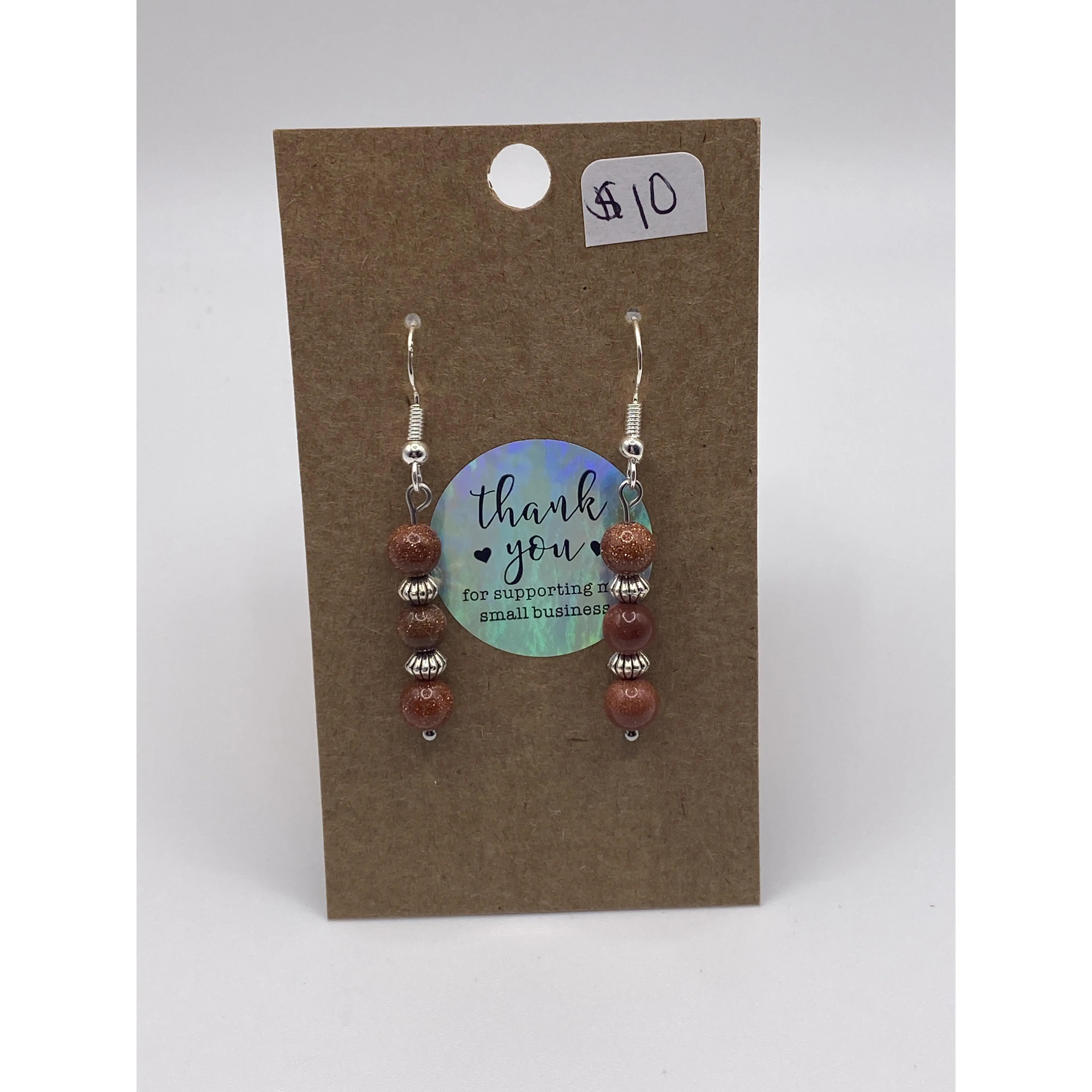 Dangle Earrings with Brown Goldstone Beads