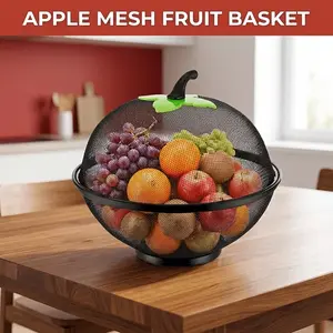 Apple Shape Fruit Basket with Mesh Cover, Reusable Kitchen Organizer, Ventilated Hanging Hole, Ideal for Fruits Vegetables Camping Christmas Decor