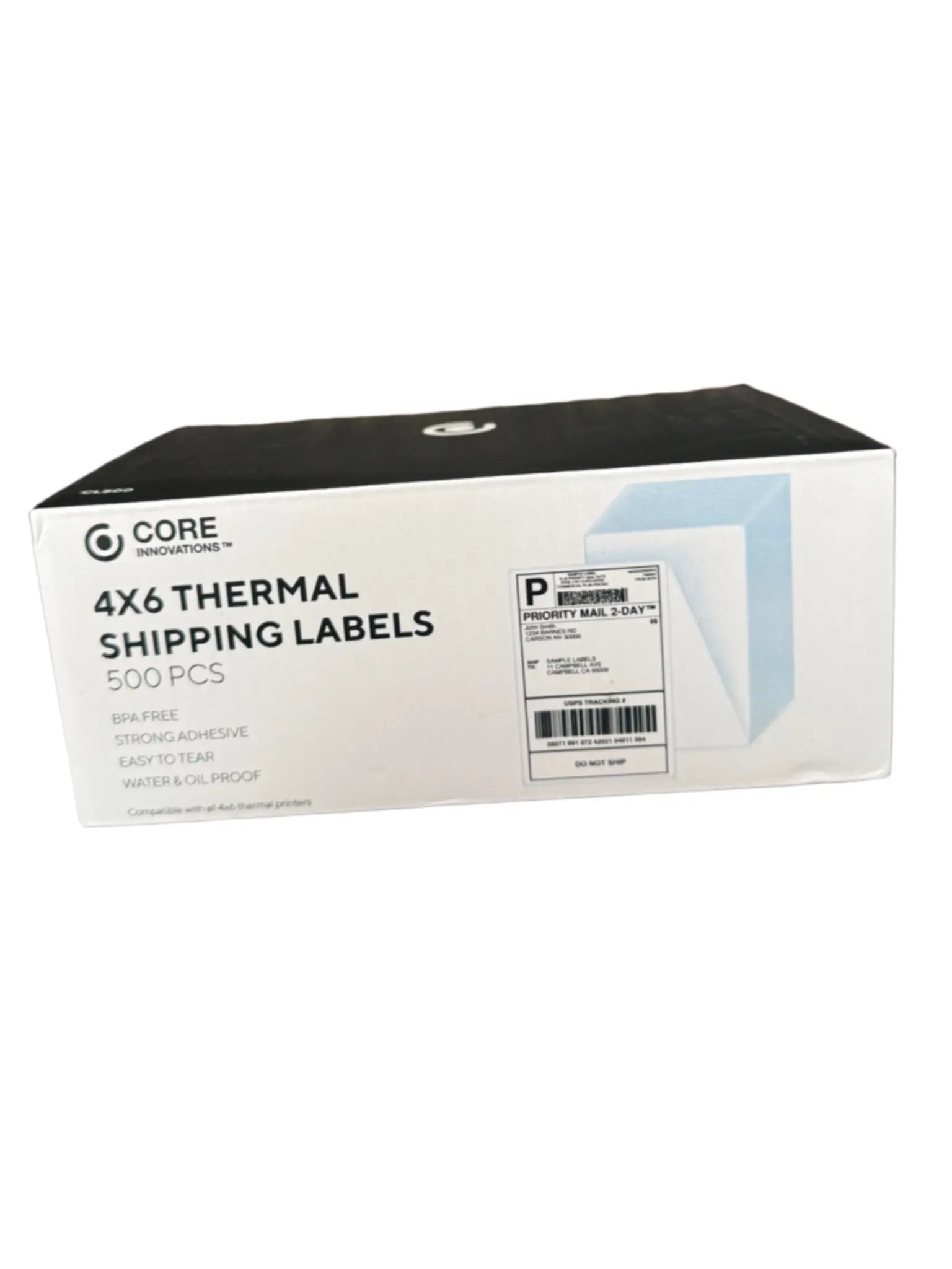 Core Innovations 4"x6" Direct Thermal Shipping Labels 500 Fanfold Perforated Ultra-Strong Adhesive for Secure Packages