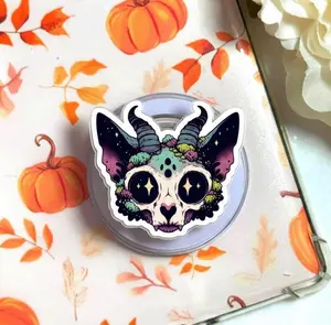 Floral Skull Phone Grip Magsafe, Sugar Skull Flower Hand Holder, Cute Boho Gothic Accessory, Trendy Magnetic Foldable Stand, Cool Girly Gift