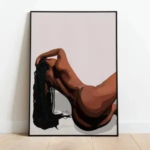 Handcrafted Vintage African American Nude Woman Art Print, Black-Owned Minimalist Luster Paper Tape-In Wall Photo, Multi-Size Unframed Single Sheet Poster, Home Decoration for Room Use