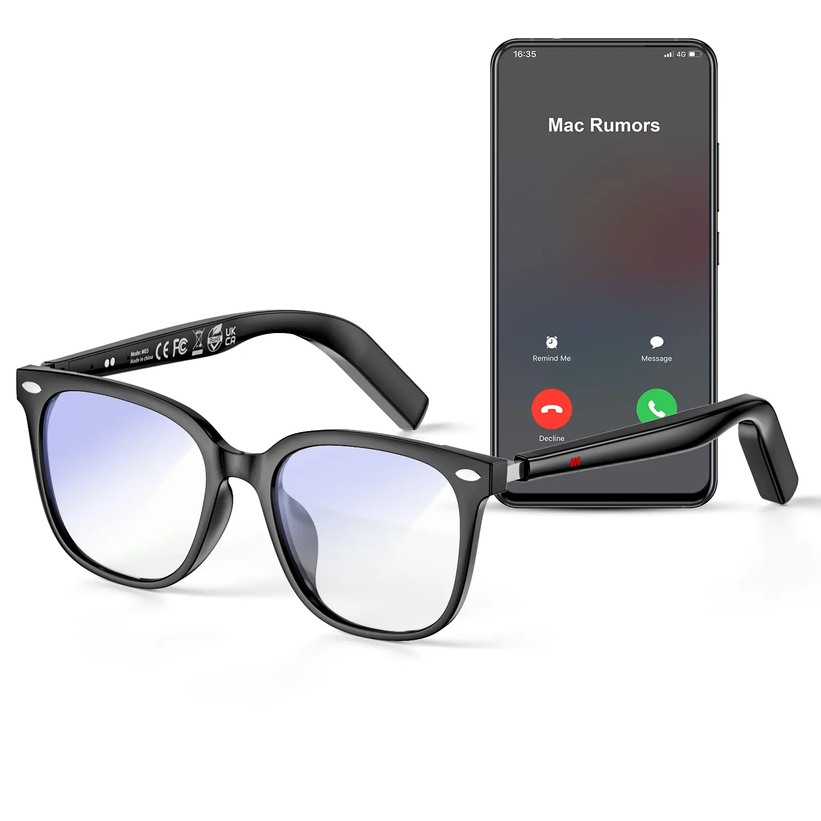 Smart Bluetooth sunglasses, unisex blue light blocking glasses, with music playback and hands-free calling, IP65 water resistance, built-in microphone and speaker, unisex smart wireless earbud sunglasses