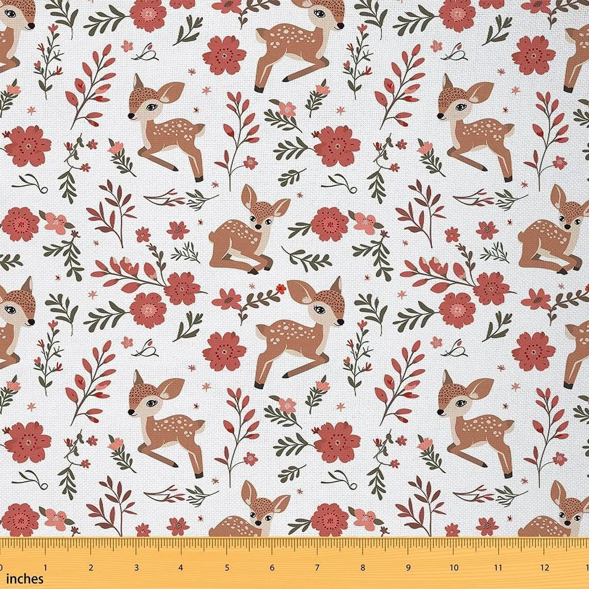 Deer Fabric Floral Flower Upholstery Fabric Chairs Safari Wild Zoo Animal Fabric Wildlife Design Soft Flannel