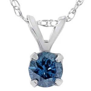 1/2ct Blue Diamond Solitaire Pendant 14K White Gold
