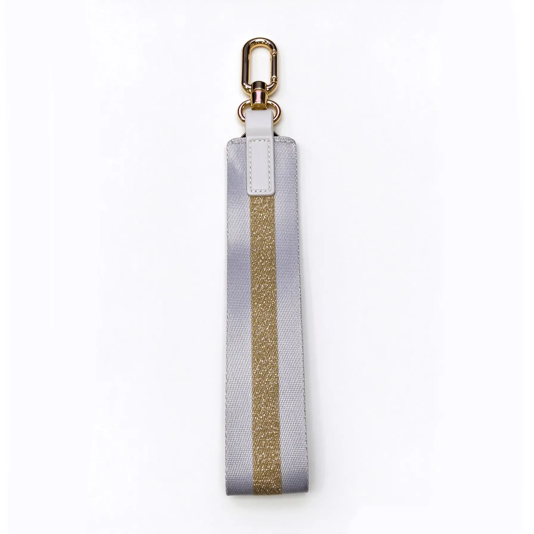 Silver and Gold Keychain with Metal Ring and Strap