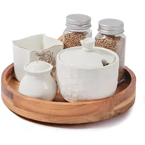 9 Inch Wooden Acacia Lazy Susan Organizer - Cabinet, Countertop, Pantry Storage Turntable (Home & Bathroom Supply)