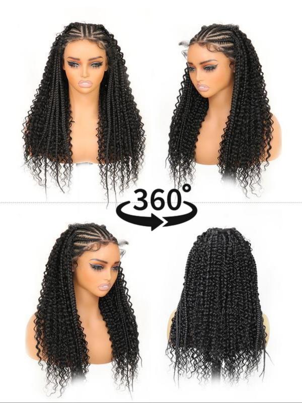13x6 HD Lace Frontal Half-Braided Curly Wigs, Synthetic Braids Half-Cornrows Half-Curly Wig with Baby Hair, Pre-Styled Braid Wigs, 18 Inch 13x6 HD Lace Frontal Half-Braided Curly Wigs, Synthetic Braids Half-Cornrows Half-Curly Wig with Baby Hair, Pre-Styled Braid Wigs, 18 Inch