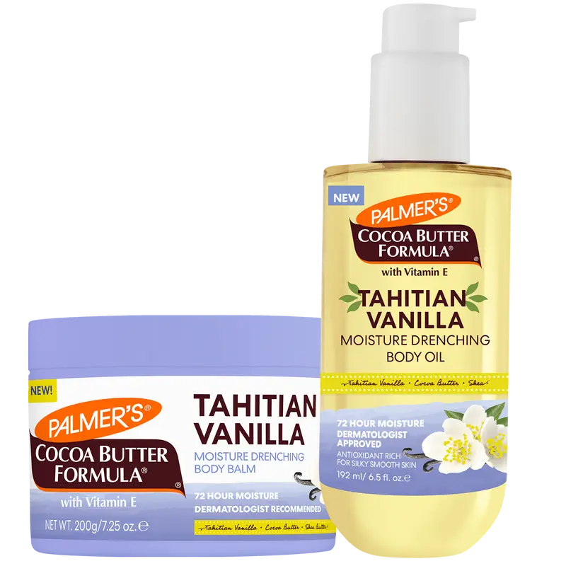 Palmer's Cocoa Butter Formula Tahitian Vanilla Moisture Drenching Body Balm and Body Oil Bundle