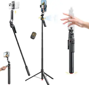 Auto Face Selfie Stick 360° Rotatable Tripod for iPhone One Click Pop Up Gesture Control Handheld Stabilizer Detachable Phone Holder Multifunctional Remote Control 68.9 inches Smartphone Camera Accessories