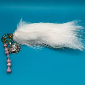White faux foxtail keychain
