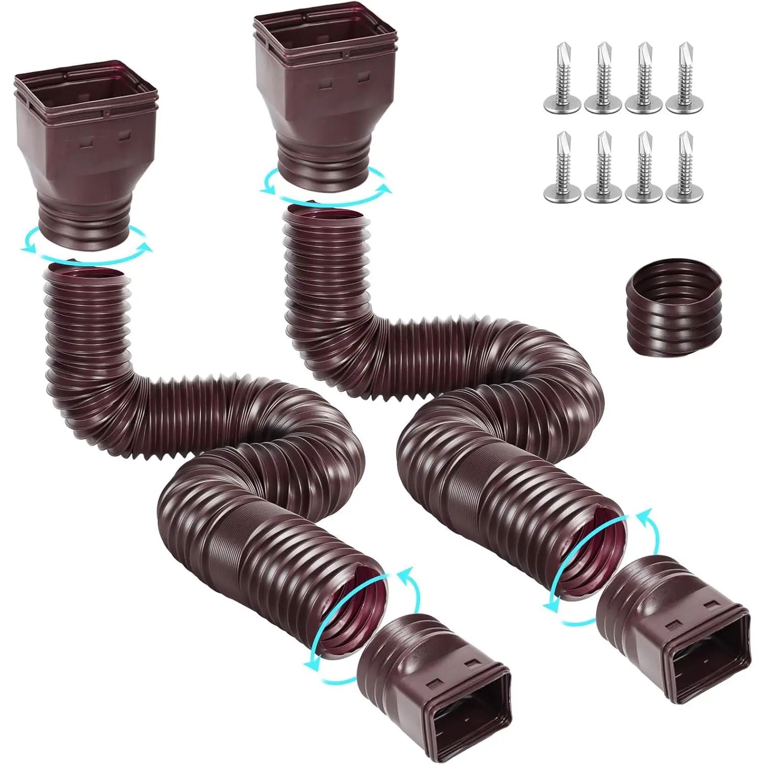 2 Pack Brown Plastic Flexible Gutter Downspout Extensions, Connectable Extenders with 58"+67" Extendable Pipes, Thick Resists Deformation for Outdoor Rainwater Drainage (Exceptional Flexibility), Outdoor Environments, Safeguards Home's Foundation