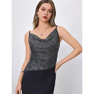 Cider [size 2-26] Sequin Cowl Neck Asymmetrical Hem Cami Top SwimWeek