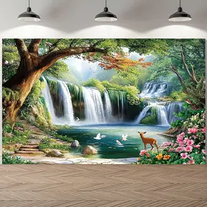 1pc Spring Backdrop Garden Waterfall Design Polyester Wall Hanging No Power for Party Outdoor Event Multipurpose Photo Booth