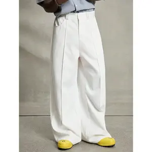 Autumn and winter commuter minimalist fashion pleated wide-leg trousers (mid–high rise); casual drop-crotch trousers; loose straight-leg suit trousers; casual loose woven fabric trousers; comfortable trousers; casual streetwear trousers
