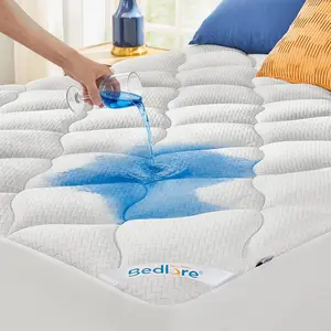 Waterproof Queen Mattress Pad, Quilted Fitted Mattress Topper with Deep Pocket 6"-18", Breathable & Noiseless Mattress Protector Bed Cover Padded, Machine Washable