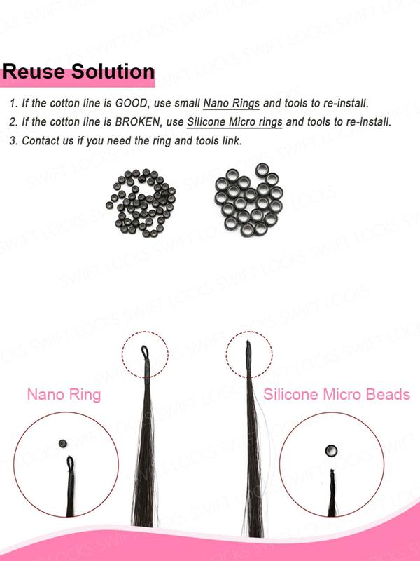50pcs Invisible Nano Rings Microlinks Hair Extensions, 100% Human Hair Loop Clips, 12-20 Inches, No Trace, Natural Look, Easy to Use