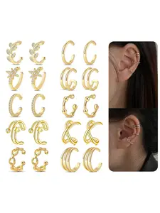 10 Pairs Stainless Steel Ear Cuff Helix Cartilage Clip On Wrap Earrings Fake Nose Ring Non-Piercing Adjustable
