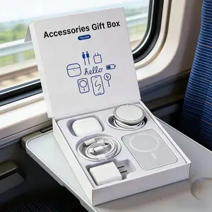 【Upgraded 6-in-1 Power Bank Travel Kit】20W Fast Charge Power Bank, Wireless Charger, Bluetooth 5.3 Earbuds, Type-C & Lightning Cables, Adapter, Enhanced Magnetic Ring, Compact & Portable, Travel Set Compatible with iOS & Android devices，Travel essentials