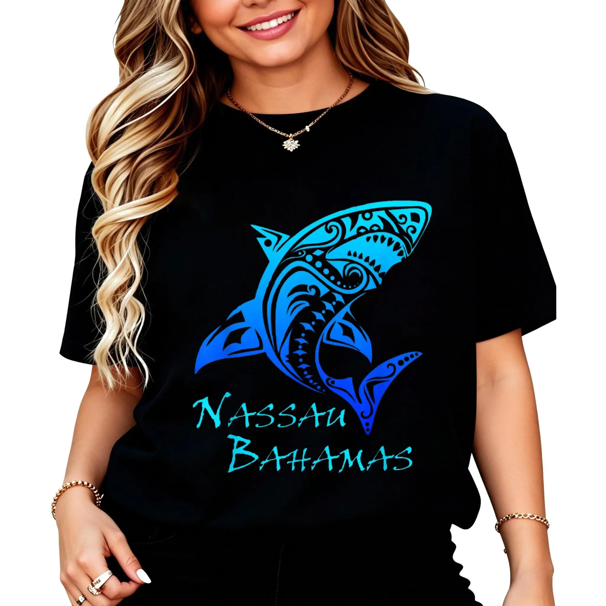 Nassau Bahamas Vintage Retro Tribal Shark Vacation T-Shirt