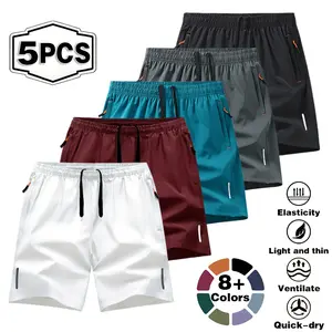 #SummerVibes Summer daily high-stretch, lightweight, ice silk, quick-dry sports shorts, breathable zipper pockets, five-inch pants, versatile bottoms,commuting