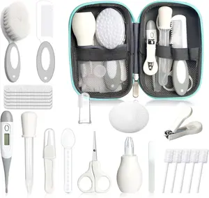 Baby Healthcare and Grooming Kit, Infant Safety Care Set with Hair Brush Comb, Oral Cleaner, Nasal Aspirator for Newborn Boys Girls (24 Kits Grey White)