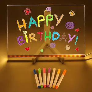 【Halloween Gift】Creative RewritableAcrylic Message Board, Dry Erase Drawing BoardStore Display Board and Luminous Wet, GlowMemo LED Message Board, Suitable for OfficeSchool,Home ,Store decoration-(come with 7Pens)