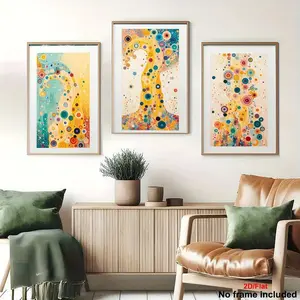 3pcs/set Abstract Colorful Circles Wall Art, Flowing River Poster, Life Tree Print, Living Room Decoration, Frameless Canvas Cuadros, Unframed Painting