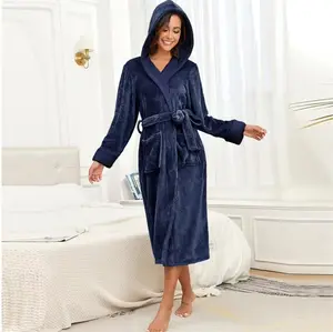Party Wear Pajama Trending Sleepwear for Women 2025 Longue Robe Hooded Bathrobe Breathable Soft Flannel Loungewear with Oversized Pockets & Adjustable Belt
