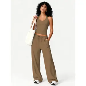 Women's Two-Piece Set Sleeveless Top & Wide-Leg Pants, Casual Street Style, Loose Fit Fall Winter Home Wear