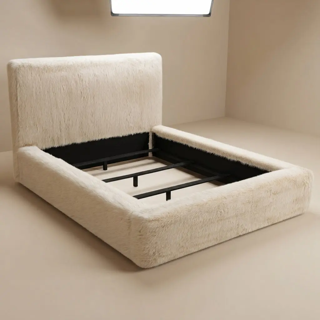 Rebecca Cream Faux Fur Upholstered King Bed