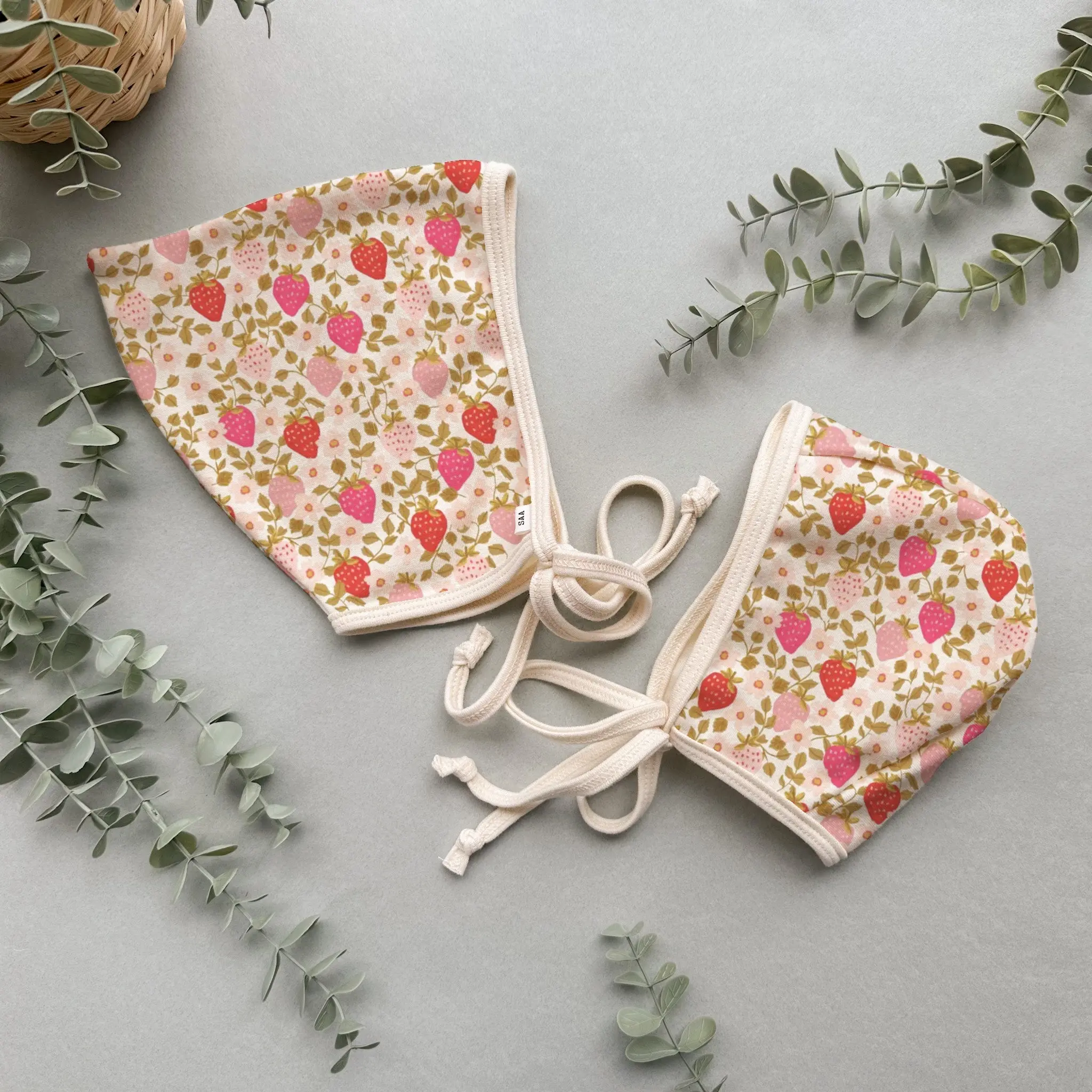 Strawberry Vines - Choose Your Size & Style - Organic Cotton Bonnet