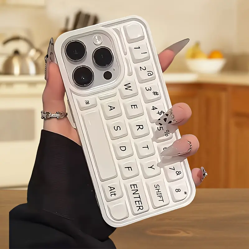 White Keyboard Button Smartphone Case - Handheld Typing Keycap Bumper Cover, Device Protection Accessory for iPhone 17,16,15,14,13,12,11,X Plus Pro Max - Writer Gift, Accessories