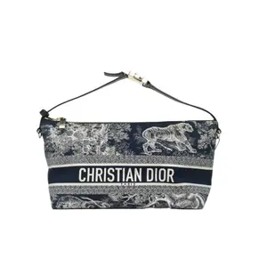 Pre-owned Dior leather Tote Bags Diortravel Nomad lunch box bag, medium size, 22 inches, blue color, tech leather, gold buckle