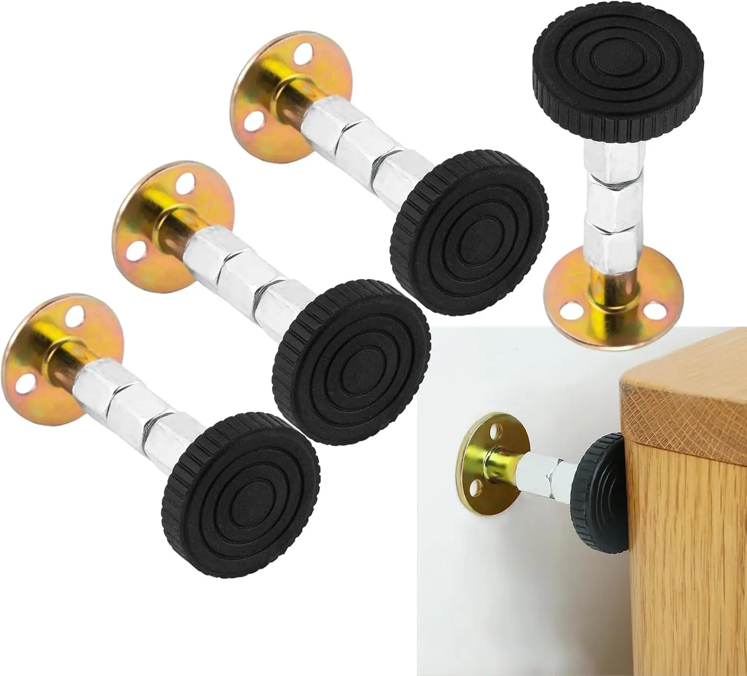 4PCs Adjustable Furniture Stabilizer Headboard Stoppers Anti Shake Noise Stopper for Bed Frame Wall Desk Sofa Cabinet Door Silver 1.1-4.1in