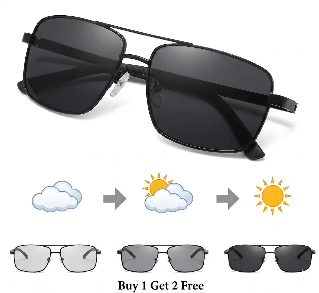 Paleshy Trendy Sunglasses for Men & Women, Oversized Square Frame with Photochromic Lenses, Reflective Polarized UV Protective Eyewear for Sports & Driving, Stylish Sunglasses, Reflective Polarized Sports Eyewear