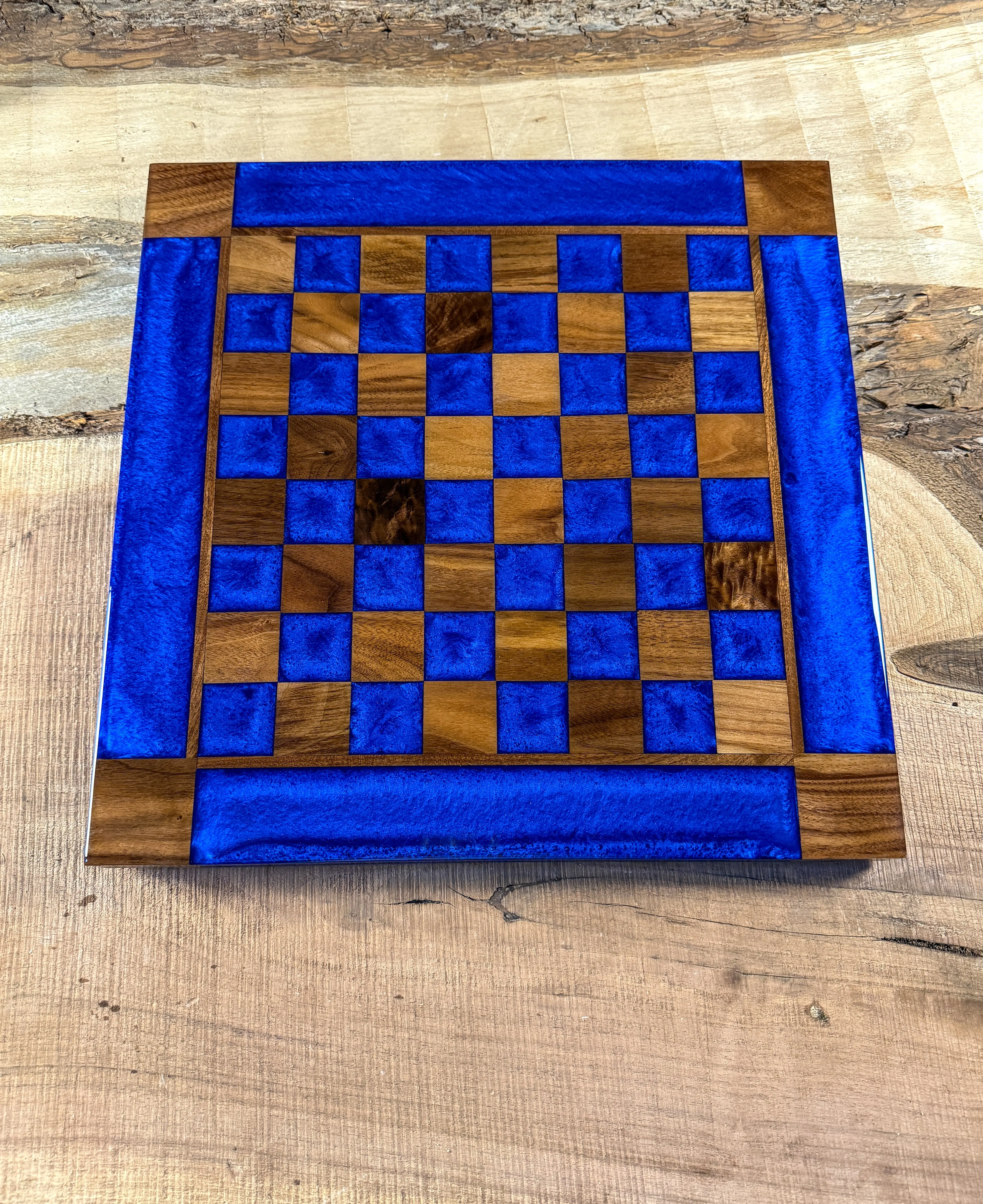 Deep Blue Walnut Chess Board (Chess Set Included)